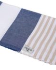 Carenesse Strandtuch Hamamtuch Tommy 100 x 180 cm Hamam Handtuch Baumwolle blau weiß beige, Baumwolle, breit & saugfähig Pestemal Fouta I Saunatuch Strandtuch Camping Towel