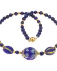 Bella Carina Perlenkette Kette mit 3 Murano Glas Mosaik Perlen blau und Lapislazuli, mit Murano Glas Mosaik Perlen
