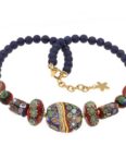 Bella Carina Perlenkette Kette mit Lapislazuli und Murano Glas Mosaik Perlen rot bunt 50 + 5 cm, mit Murano Glas Mosaik Perlen, in Handarbeit gefertigt