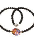 Bella Carina Perlenkette Kette mit Murano Glas Mosaik Perle bunt und Achat, mit Murano Glas Mosaik Perle