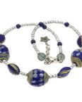 Bella Carina Perlenkette Kette mit Murano Glas Mosaik Perlen blau silber, mit Murano Glas Mosaik Perlen