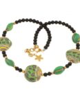 Bella Carina Perlenkette Kette mit Murano Glas Mosaik Perlen und Achat grün schwarz gold, mit Murano Glas Mosaik Perlen