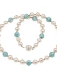 Bella Carina Perlenkette Kette mit echten Zuchtperlen 8 mm und Larimar Perlen, echte Süßwasser Perlen und Larimar