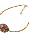 Bella Carina Perlenkette Kette mit einer großen Murano Glas Mosaik Perle, rot gold, Murano Glas Mosaik Perle