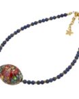 Bella Carina Perlenkette Kette mit einer großen Murano Glas Mosaik Perle und Lapislazuli, Murano Glas Mosaik Perle