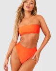 Bandeau Bikini-Set Mit Hohem Bund - Tropical Orange - 38, Tropical Orange