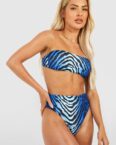 Blauer Zebraprint Bandeau-Bikini Mit Hohem Bund - Blue - 34, Blue