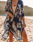 AFAZ New Trading UG Cardigan Mittellanges, lockeres Strandkleid mit Schlitz und Print
