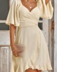 AFAZ New Trading UG Dirndl Sommerkleid mit V-Ausschnitt, einfarbiger Taille und Rüschen für Damen