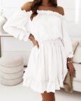 AFAZ New Trading UG Sommerkleid Abendkleid/Smoking, einfarbiges Langarmkleid Lockere lange Röcke für Damen, weiche Kleider, bezaubernde Kleider