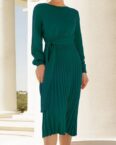 AFAZ New Trading UG Sommerkleid Damen Elegant Langarm V-Ausschnitt A-Linie Faltenrock Freizeitkleid