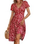 AFAZ New Trading UG Sommerkleid Damen Sommerkleid Kurzarm V-Ausschnitt Blumenmuster Kleid Wickelkleid