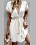 AFAZ New Trading UG Sommerkleid Damenkleid mit kurzen Ärmeln und Spitze, V-Ausschnitt und Taille