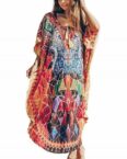 AFAZ New Trading UG Strandkleid Damen Kaftan Strandkleid Pareo Blumendruck Kimono (1-tlg) Maxi Langes Kleid Tunika Ethnischer Maxikleid Bikini Coverups