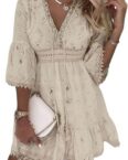 FIDDY Blusenkleid Damen Sommerkleid V-Ausschnitt Sommer Strandkleid A-Linie Kleid