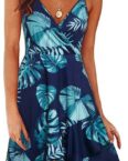 FIDDY Blusenkleid Damen Sommerkleider Blumenmuster Kleid V-Ausschnitt Strandkleid