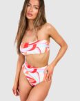 Womens Abstract Geo Bandeau High Waist Bikini Set - Multi - 8, Multi