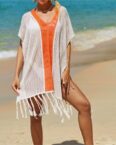 Wrathquake Strandkleid Damen-Bikiniüberzug mit kontrastierendem Strickfransen-Strandrock