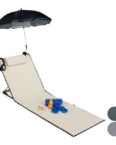 relaxdays Strandtücher Strandmatte mit Sonnenschirm, Beige