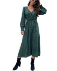 AFAZ New Trading UG Sommerkleid A-Linien-Kleid Dame Verführerische Grüne Leopardenmuster-Langkleider (Stilvolle Lange Kleider mit Grüner Leopardenoptik) Elegante Grün Gemusterte Maxikleider