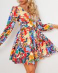 AFAZ New Trading UG Sommerkleid Bedrucktes, schlankes, modisches, lässiges Langarmkleid V-Ausschnitt