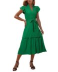 AFAZ New Trading UG Sommerkleid Damen Sommerkleider Rüschen Ärmel V-Ausschnitt Midi Kleid Sommerliches, mittellanges, einfarbiges Damenkleid