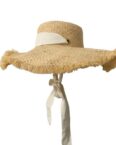 AUKUU Sonnenhut Flacher Flacher Strohhut mit großer Krempe für Damen Sonnenschutz Strandhut im Urlaubsstil vielseitiger Sonnenhut