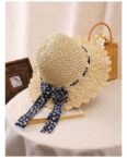 AUKUU Sonnenhut Handgestrickter Handgestrickter großkrempiger Strohhut mit Schleife einfarbig faltbarer Fischerhut für Damen