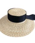 AUKUU Sonnenhut Strohhut Strohhut aus Weizenstroh für Damen breites Gurtband Sonnenhut mit großer Krempe Sommer Sonnenschutz am Meer