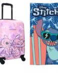Disney Hartschalen-Trolley Disney Stitch Angel Set Trolley Koffer Reisekoffer plus Strandtuch, 4 Rollen
