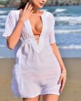 RUZU UG Dirndl Modisches und sexy Strand-Sonnencreme-Urlaubskleid mit V-Ausschnitt (1-tlg)