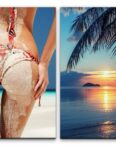 Sinus Art Leinwandbild 2 Bilder je 60x90cm Bikini Palmen Traumfigur Traumstrand Urlaub Süden Sexy