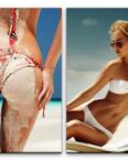Sinus Art Leinwandbild 2 Bilder je 60x90cm Bikini Sexy Model Traumfigur Strand Heiß weißer Sand Sommer