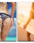 Sinus Art Leinwandbild 2 Bilder je 60x90cm Bikini Sexy Surferin Traumhaft Traumfrau Urlaub Strand