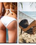 Sinus Art Leinwandbild 2 Bilder je 60x90cm Bikini Strand Hängematte Sexy Urlaub Relax Traumhaft