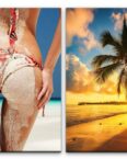 Sinus Art Leinwandbild 2 Bilder je 60x90cm Bikini Strand Palmen Südsee Sonnenaufgang Sommer Traumurlaub