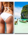 Sinus Art Leinwandbild 2 Bilder je 60x90cm Bikini Thailand Sommer Meer Urlaub Boote Sexy