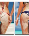 Sinus Art Leinwandbild 2 Bilder je 60x90cm Bikini Traumstrand Sexy weißer Sand Traumfigur Supermodels Sommer