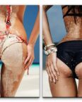 Sinus Art Leinwandbild 2 Bilder je 60x90cm Bikini Traumstrand Traumfigur Sand Urlaub Model Sexy