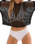 ZWY A-Linien-Rock Damen Bikini-Abdeckung Strandkleidung Crop Top Rundhals Häkelstrick