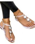 ZWY Frauen Sandalen, Frauen Atmungsaktiv Kristall Perle Flip Flop Sandalen Sandalette