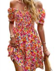 ZWY Sommerkleid Bedrucktes Damen Kleid mit weitem Ausschnitt und offenem Rücken (Kleider, Frühlings- und Sommerkleider, Damenbekleidung)