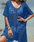 ZWY Strandkleid Blau Sexy, hohle, strukturierte, tiefe V-lose Pullover-Bikini (1-tlg., Sonnenschutz-Strandhülle) Strand Cardigan Beach Maxi DressStrandurlaub V Ausschnitt Kleid