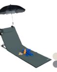 relaxdays Strandtücher Strandmatte mit Sonnenschirm, Anthrazit