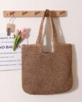 AUKUU Strandtasche Einfache Einfache und vielseitige Strohtasche Häkeltasche mit, großem Fassungsvermögen Umhängetasche Strandtasche aus Rattan