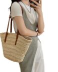 AUKUU Strandtasche Einschultrige Einschultrige Maisfell Strohtasche einfache, Strohtasche gewebte Tasche Urlaubs Strandtasche vielseitige