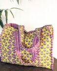 Aurelie Freizeittasche Gesteppte Tote Tasche SHIVA aus Baumwolle, große Strandtasche, gesteppte Baumwolle mit Blockprint Muster