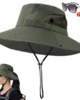 Cbei Sonnenhut Sonnenhut Damen Sonnenhut (1-St) mit Hutband Militärgrün (UV Schutz Sonnenschutz, 1-St., Sommerhut Breite Krempe Outdoor) modische Angelmütze ist aus atmungsaktivem