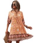 RUZU UG Strandkleid Frühlings- und Sommerkleider für Damen, elegante Kleider, Orange