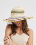 yozhiqu Sonnenhut Frauen Frühling und Sommer Multi-Color-Papier Seil häkeln Hut (1-St) Sonnenschirm Sonnenhut und Strand Hut für Reisen und Urlaub